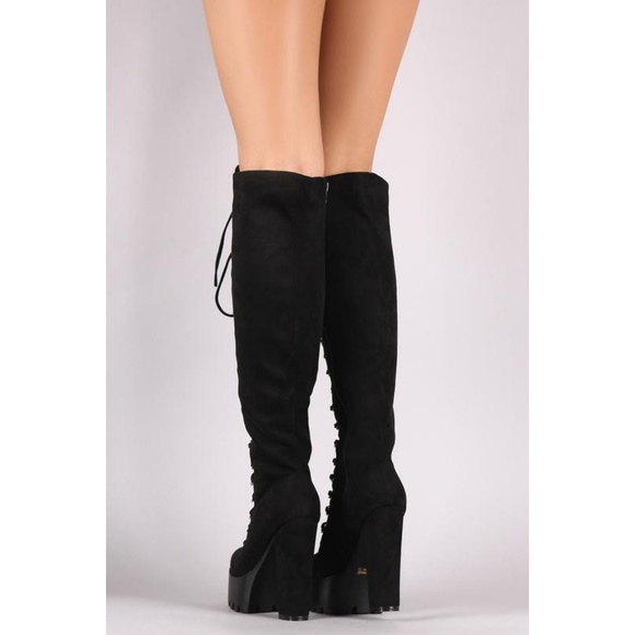 Last Size 7  🖤Blk Suede Corset Platform Knee Boot - Picture 3 of 5